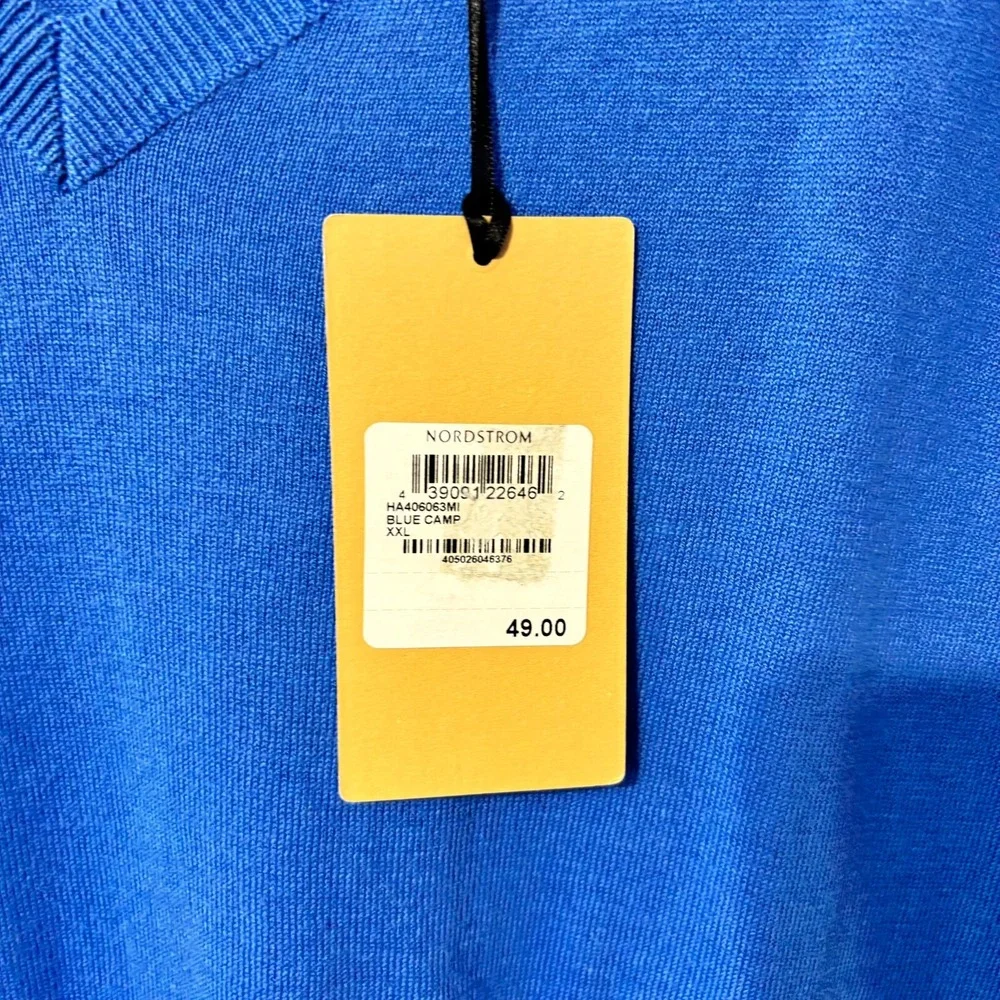 Halogen Womens‎ XXL V-Neck Short Sleeve Sweater Blue Camp Cotton Blend Lagenlook